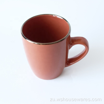 Inkomishi yasentshonalanga ye-Ceramic Coffee Cup ngegolide rim